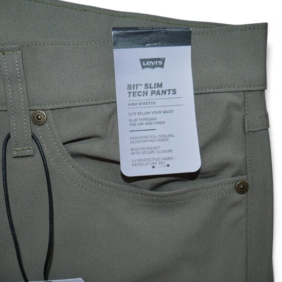 Levi's 511 Men's Size 36x34 Slim Fit Tech Pants Performance Stretch Olive Green - Picture 10 of 15